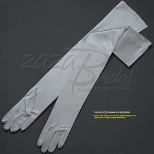 23.5″ Long Shiny Stretch Satin Dress Gloves Opera Length 16BL-Silver